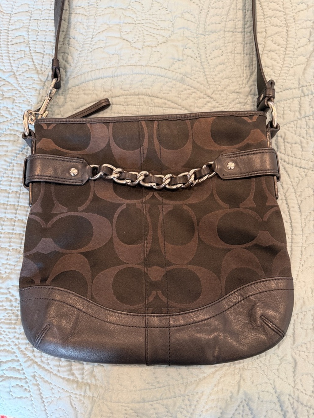 Coach Signature Logo Crossbody with Chain Accent-missing medallion